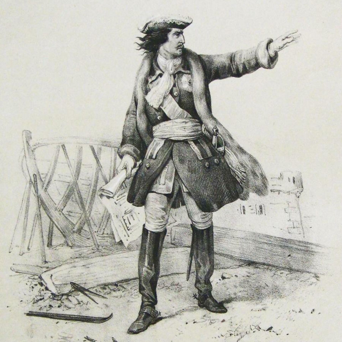 «Петр I в 1709 году». Рисунок середины XIX века.