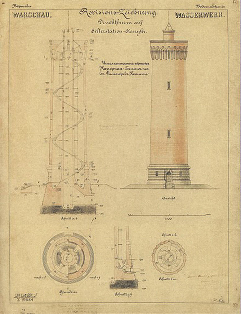 План водонапорной башни «Фильтров Линдлея», считающихся уникальным образцом водоочистных сооружений конца XIX века. 1880 год.