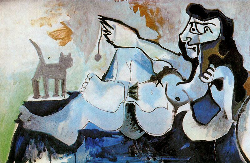 «Лежащая обнаженная играет с кошкой», Пабло Пикассо, 1964 г.