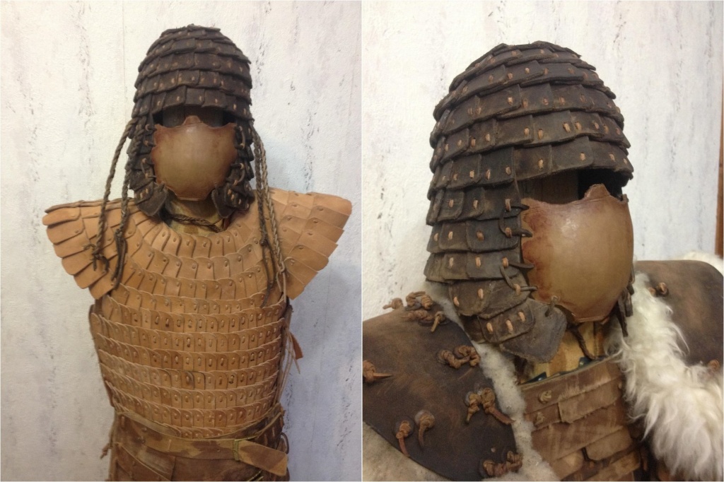 Наборный кожаный доспех и шлем скифско-сарматского образца (примерно III век н.э.). Реконструкция Рубанова.