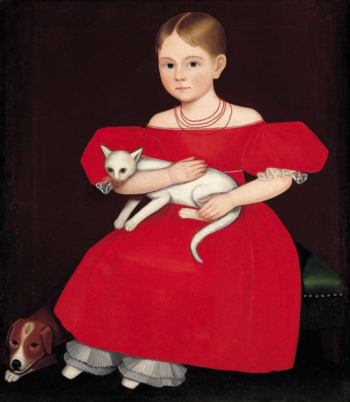 «Девочка в красном с котом и собакой», Эмми Филипс. ок 1830-1835 гг.